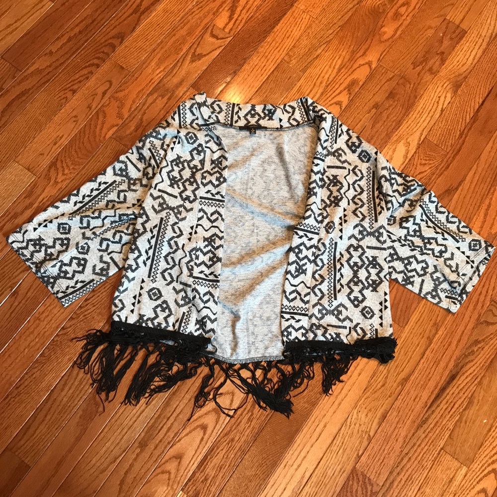 Papaya tribal print fringe cardigan